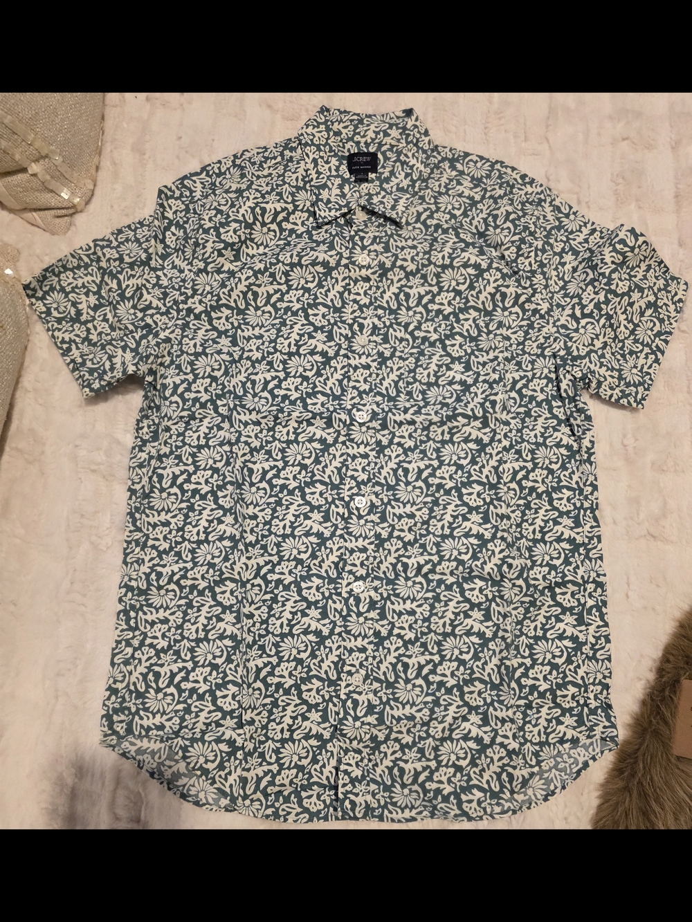 J. Crew Teal and White Floral Button-Up Shirt